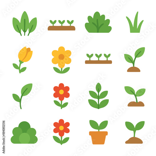 Green Icons: a collection of charming botanical icons capturing the beauty of spring, featuring vibrant leaves, flowers, and sprouts. A whimsical array that adds a touch of nature to your designs. 