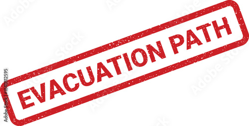 Distressed rectangular grunge rubber stamp designating an evacuation path for emergency guidance and safe exit routes