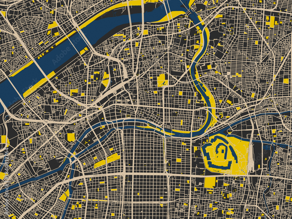 Obraz premium Osaka City Center, Japan – minimalist flat city map