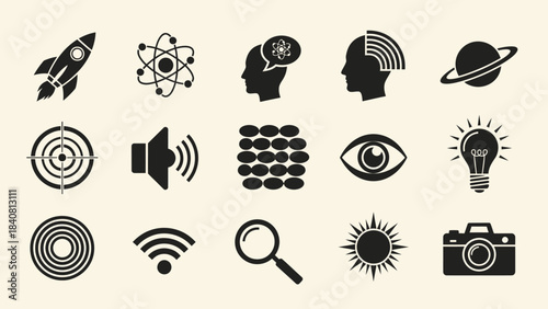 Collection of Science and Technology Icons for Innovation and Discovery.