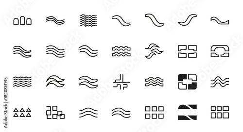 Collection of Various Line Art Icons Representing Different Concepts.