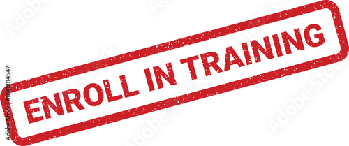 Distressed red rectangular stamp encouraging participation in a training course or program