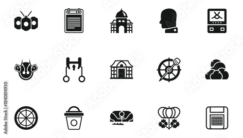 Collection of Icons Representing Various Concepts and Objects