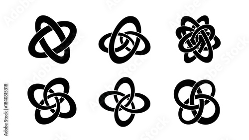 Abstract celtic knots in black on white backgrounds for design elements