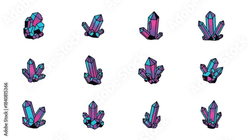 Abstract geometric crystal cluster illustrations in various compositions