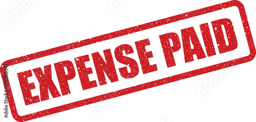 Distressed red rubber stamp marking a successfully paid financial expense in business accounting and ledger entries