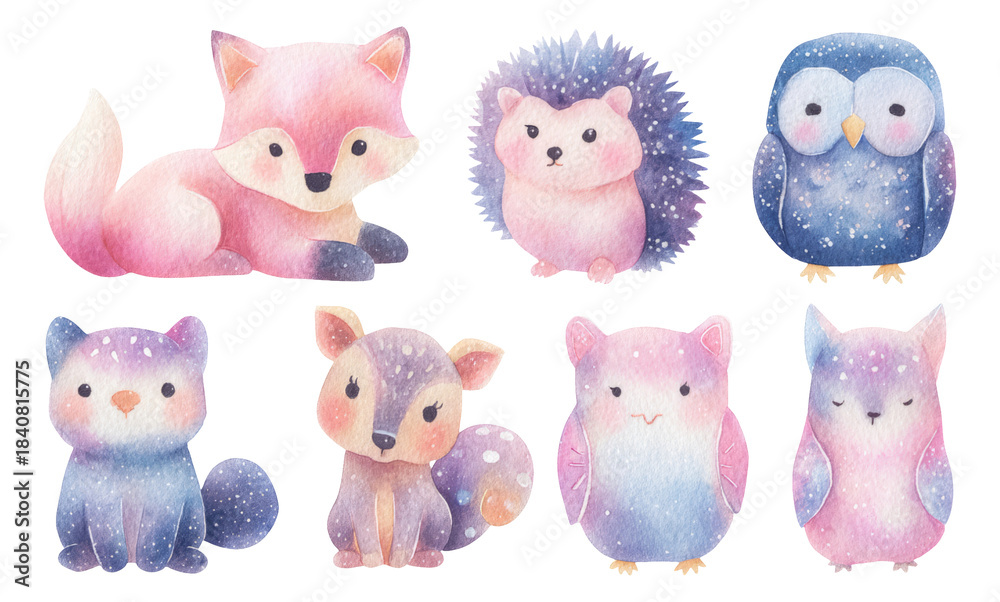 Obraz premium Adorable Woodland Animals in Watercolor Style on Transparent Background