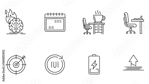 Abstract Line Art Icons Modern Business and Digital Concepts of Productivity, Workspace, Goals, and Idea Generation
