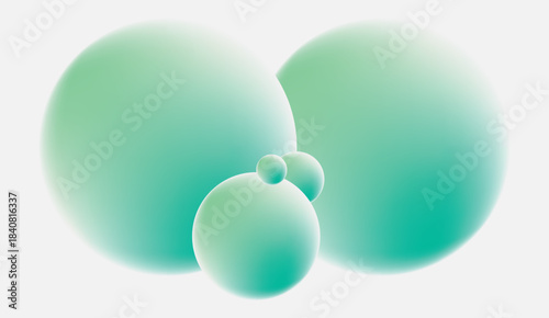 Three Translucent Green Spheres on White Background