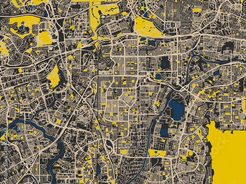 Foto Flat city map of MAL Subang, Jaya — dark noir-style city field with soft cream l