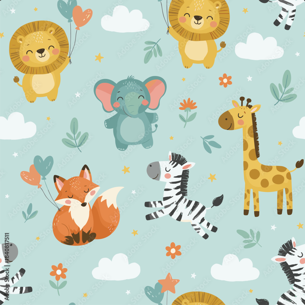 Naklejka premium Seamless Patern Animals for kids