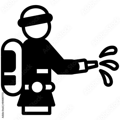 Fireman Glyph Icon Mini Illustration, Use For Modern Concept, Print, Ui, Ux Kit, Web And App Development. Vector Related To Firefighter, Rescue And More