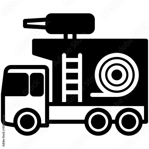 Fire Truck Glyph Icon Mini Illustration, Use For Modern Concept, Print, Ui, Ux Kit, Web And App Development. Vector Related To Firefighter, Rescue And More