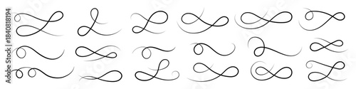 Hand drawn swoosh underline set with calligraphic curved lines and retro ornament tails, ideal for typography