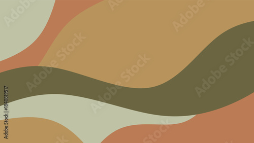 Minimalist wavy abstract background in earth tones. Soft green, terracotta and cream wavy pattern. Modern boho camouflage style wallpaper.