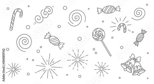 Hand Drawn Christmas Sweets and Decorations Collection.