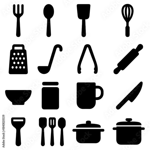 Kitchen Utensil Essentials: A sleek and minimalist display of essential kitchen tools, each a symbol of culinary craftsmanship and home cooking.