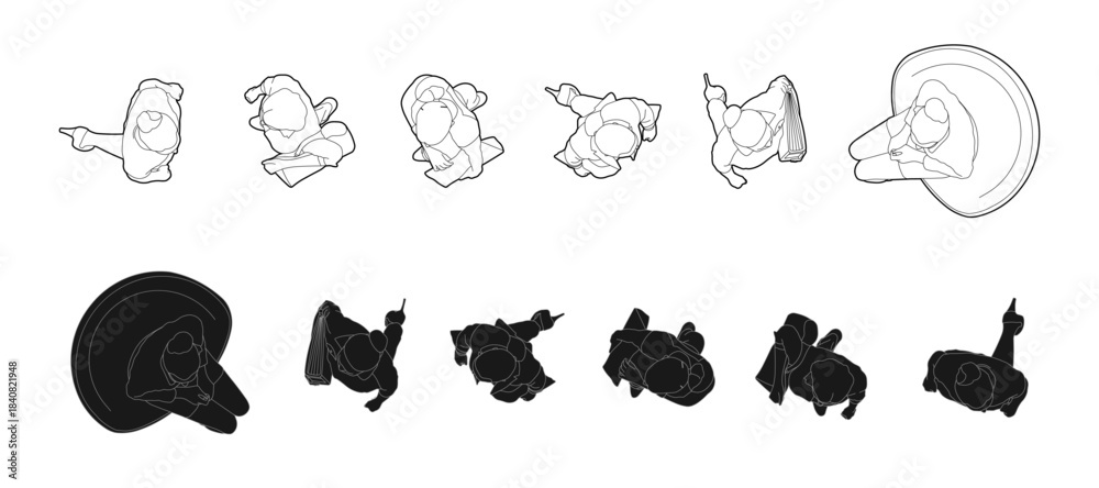 © Tech LAB - Top view of silhouettes and people in lines.