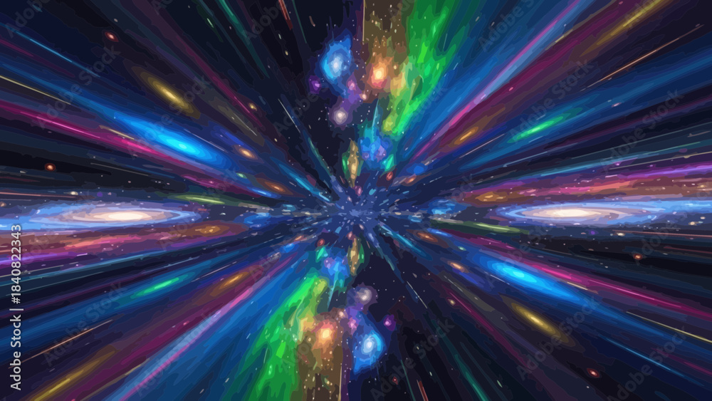 Naklejka premium Colorful Cosmic Tunnel: Abstract space journey through galaxies and nebulae