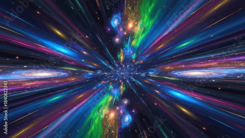 Colorful Cosmic Tunnel: Abstract space journey through galaxies and nebulae