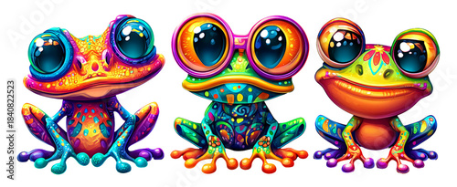 Wallpaper Mural Tiny Glowing Critters in a Colorful Garden Setting, Playful Frogs Illustration Torontodigital.ca