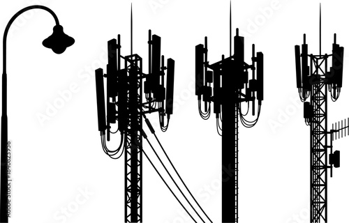 Aviation and Flight Vector Illustration Set, featuring Pilot and Airman Silhouettes with Light Aircraft, Gyrocopter, and Hang Glider Outlines, for Air Travel and Aerospace Concepts