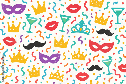 Colorful festive pattern with carnival icons on white background