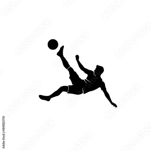 Dynamic Soccer Player Bicycle Kick Silhouette Vector Illustration