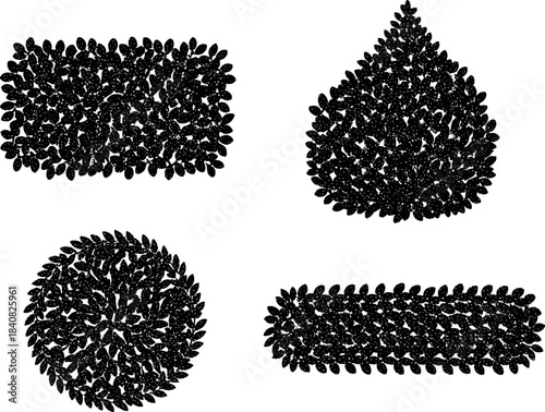 Set of green foliage topiary shapes vector illustration, leaf bush design elements, natural decorative garden symbols, landscaping and nature concept art