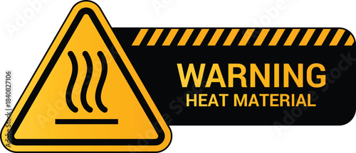Warning heat material hazard warning sign, yellow danger triangular icon with steam icon