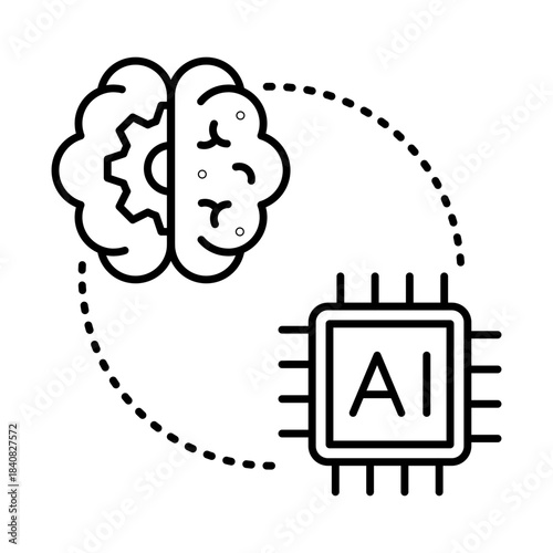 Neural Interface Icon, Brain - AI Chip, Mind-Controlled Devices, Brain-Computer Interface, Real-Time Data, Editable Stroke.