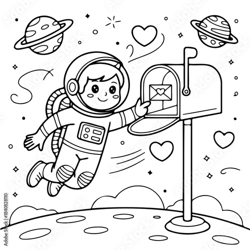 Astronaut Sending a Love Letter: An astronaut floating in space joyfully sends a love letter into a mailbox. A cosmic romance.