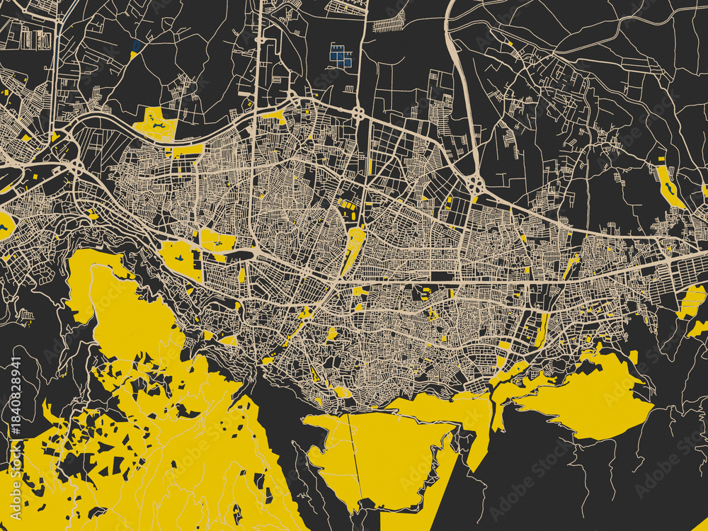 Fototapeta premium Clean urban street map of Bursa, Türkiye