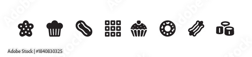 Delicious dessert icons set. sweet pastry symbols for confectionery design. modern food elements collection