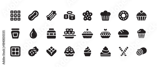 Baking and dessert icons set. delicious pastry and sweet food symbols. modern confectionery design elements