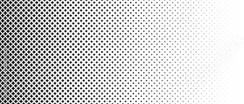 Fading cross shape gradient pattern. Abstract plus sign gradation background. Back and white geometric halftone wallpaper for graphic design, poster, medical banner. Vector transition patern bg