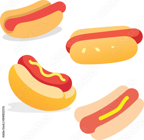  A Collection of Cartoon Hot Dogs Vector Illustrations of Classic American Fast Food with and without Mustard