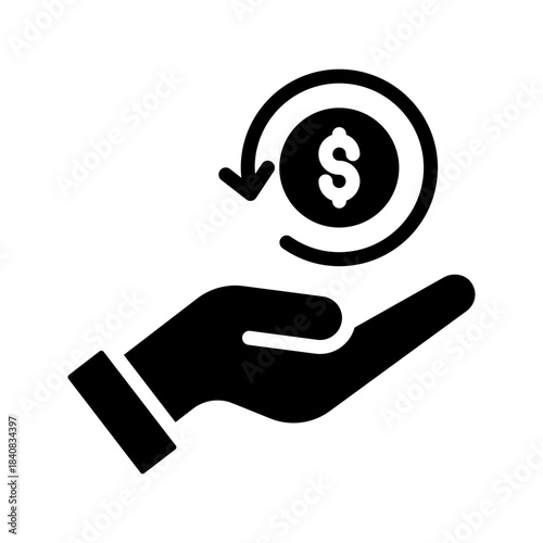 Cashback money back return dollar coin holding hand icon, eps 10.