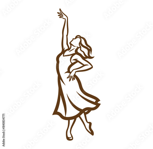 Elegant silhouette illustration of a ballerina dancing in a graceful and expressive artistic pose