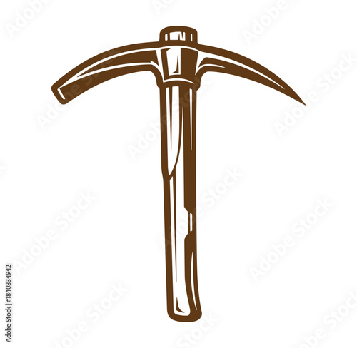 Illustrated brown pickaxe icon isolated on white background for mining and construction