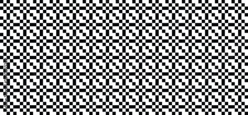 Seamless Black and White Pixel Zigzag Pattern Background | Optical Illusion Checkerboard Texture, Abstract Digital Art Wallpaper, Retro Gaming Aesthetic