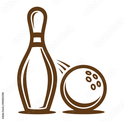 Vector illustration of a bowling pin and bowling ball graphic element for sports designs.