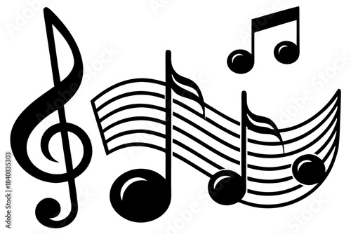 Musical Notes Set Vector Illustration with Treble Clef Icons