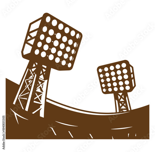 Vector illustration of stadium floodlights focused on sport events against a white background