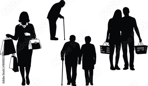 Pregnant woman silhouette walking and pulling a travel suitcase, expecting mother leaving for hospital or vacation journey, fertility and maternity black and white vector illustra