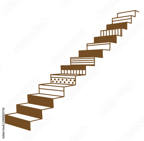 Hand-drawn brown stairway with decorative elements ascending diagonally against a white background