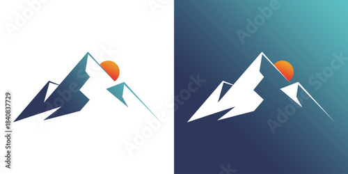 mountain moon sun. mountain peak summit logo design.