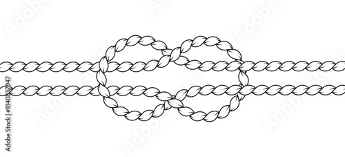 Double sea knot made of rope cable in macrame style. Vector illustration symbolizing binding, strength, unity, and close relationships.
