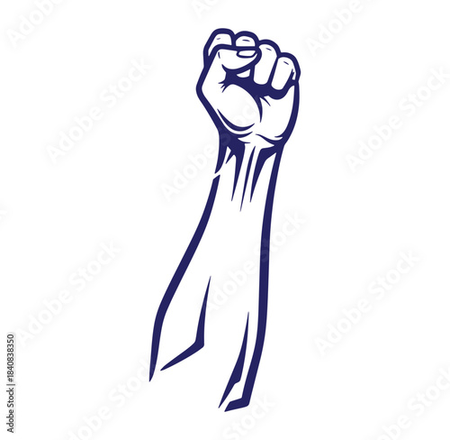 Raised fist illustration symbol of protest activism power strength and solidarity on white background