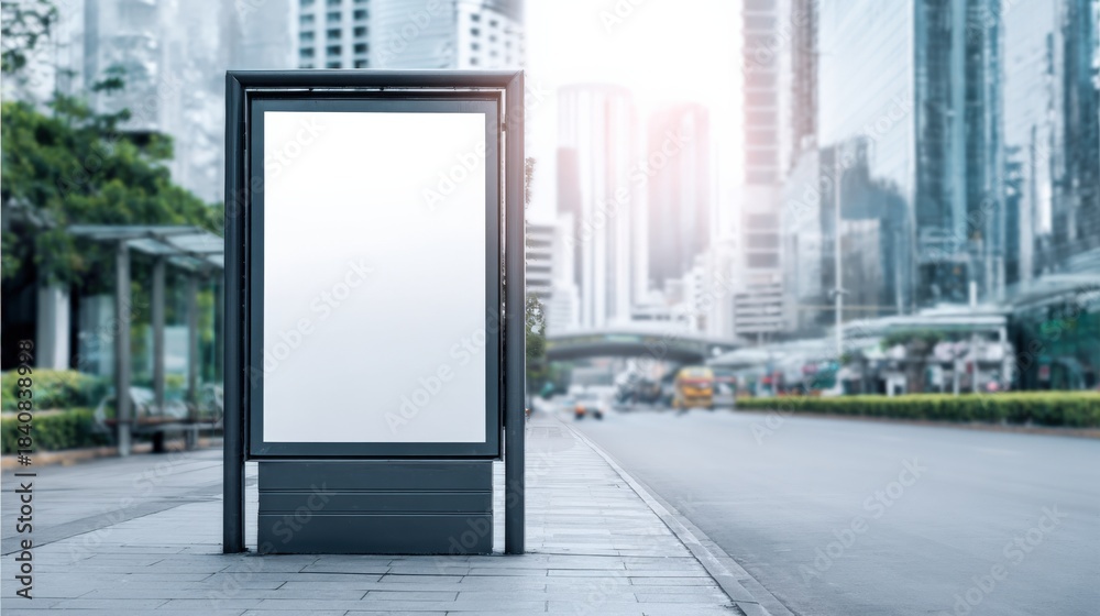 Fototapeta premium Blank Urban Billboard Mockup with Cityscape Background for Advertising and Marketing Campaigns